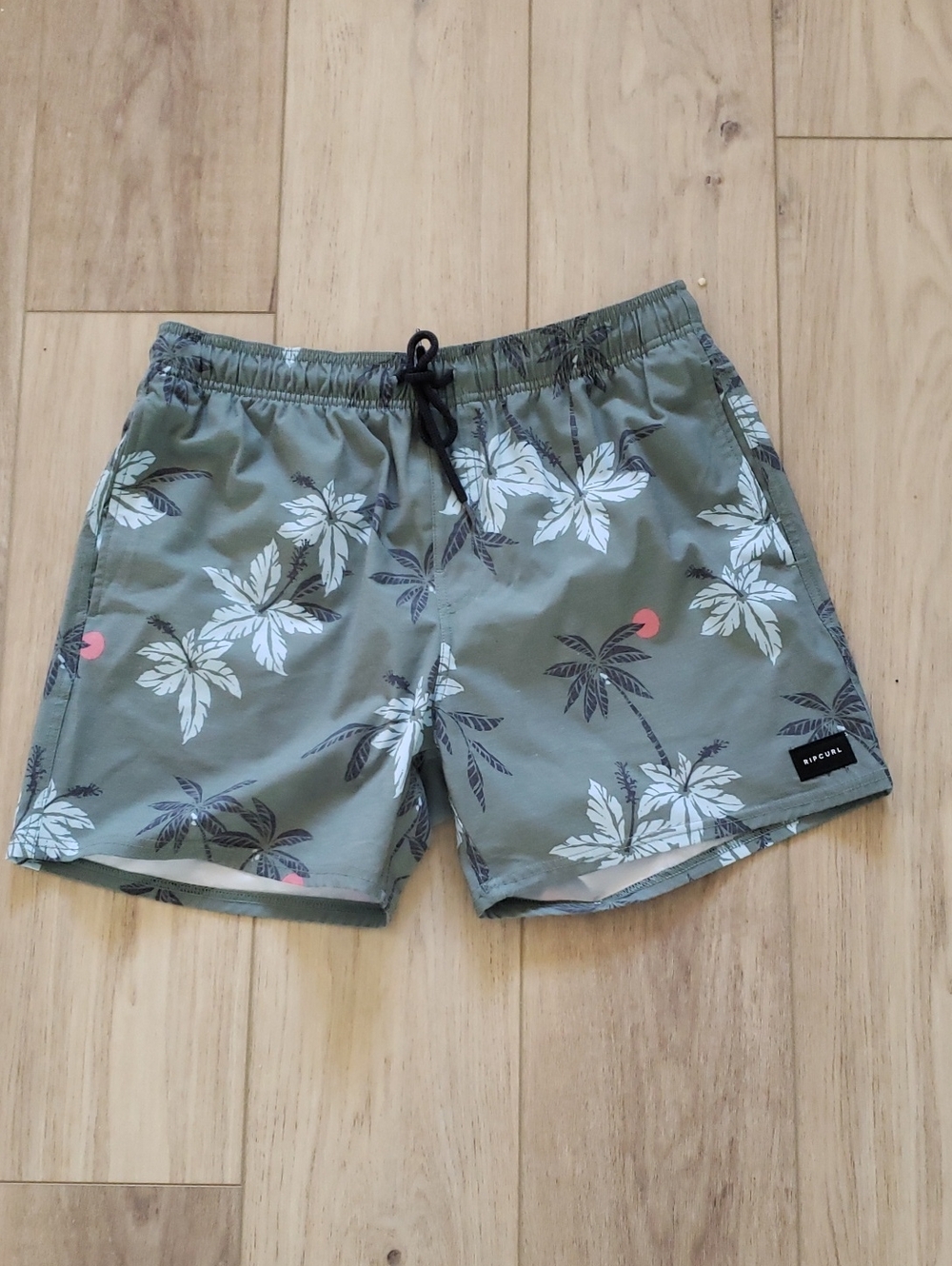 Rip Curl Olive Green Tropical Print Swim Trunks